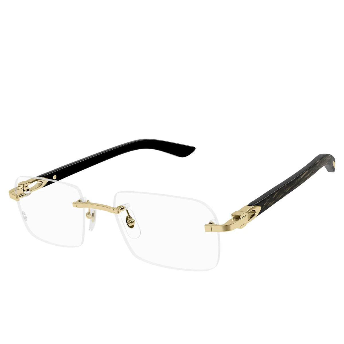 Cartier Eyewear CT0453O-001 Buffalo Horn Transparent Black Gold Rimless Sunglasses
