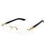 Cartier Eyewear CT0453O-001 Buffalo Horn Transparent Black Gold Rimless Sunglasses