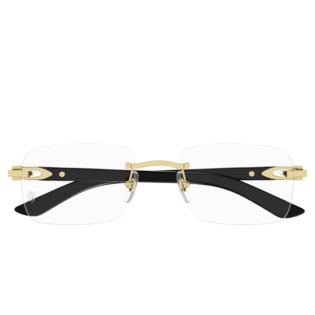Cartier Eyewear CT0453O-001 Buffalo Horn Transparent Black Gold Rimless Sunglasses