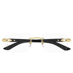Cartier Eyewear CT0453O-001 Buffalo Horn Transparent Black Gold Rimless Sunglasses