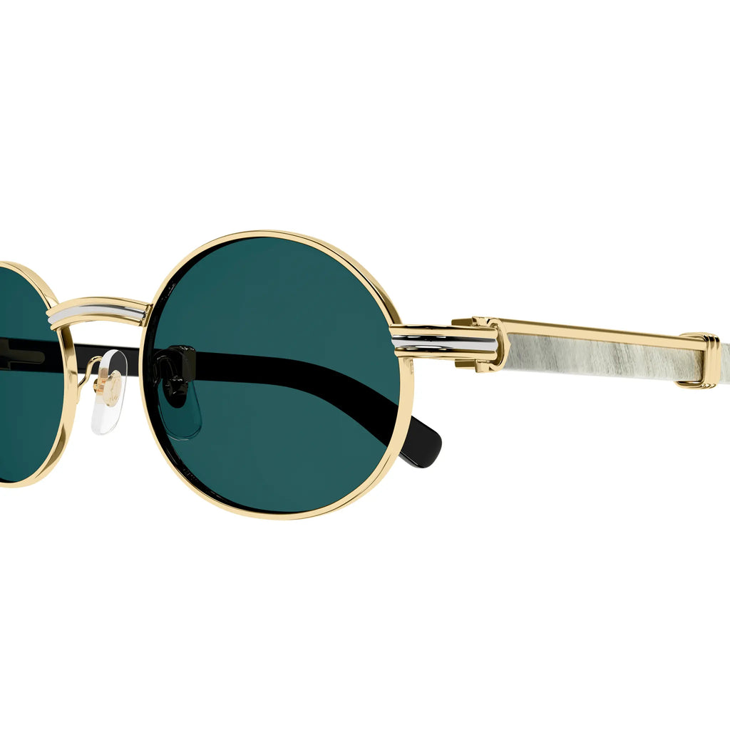 Cartier Eyewear Decor C De CT0464S-003 Buffalo Horn Gold Black Rimless Sunglasses