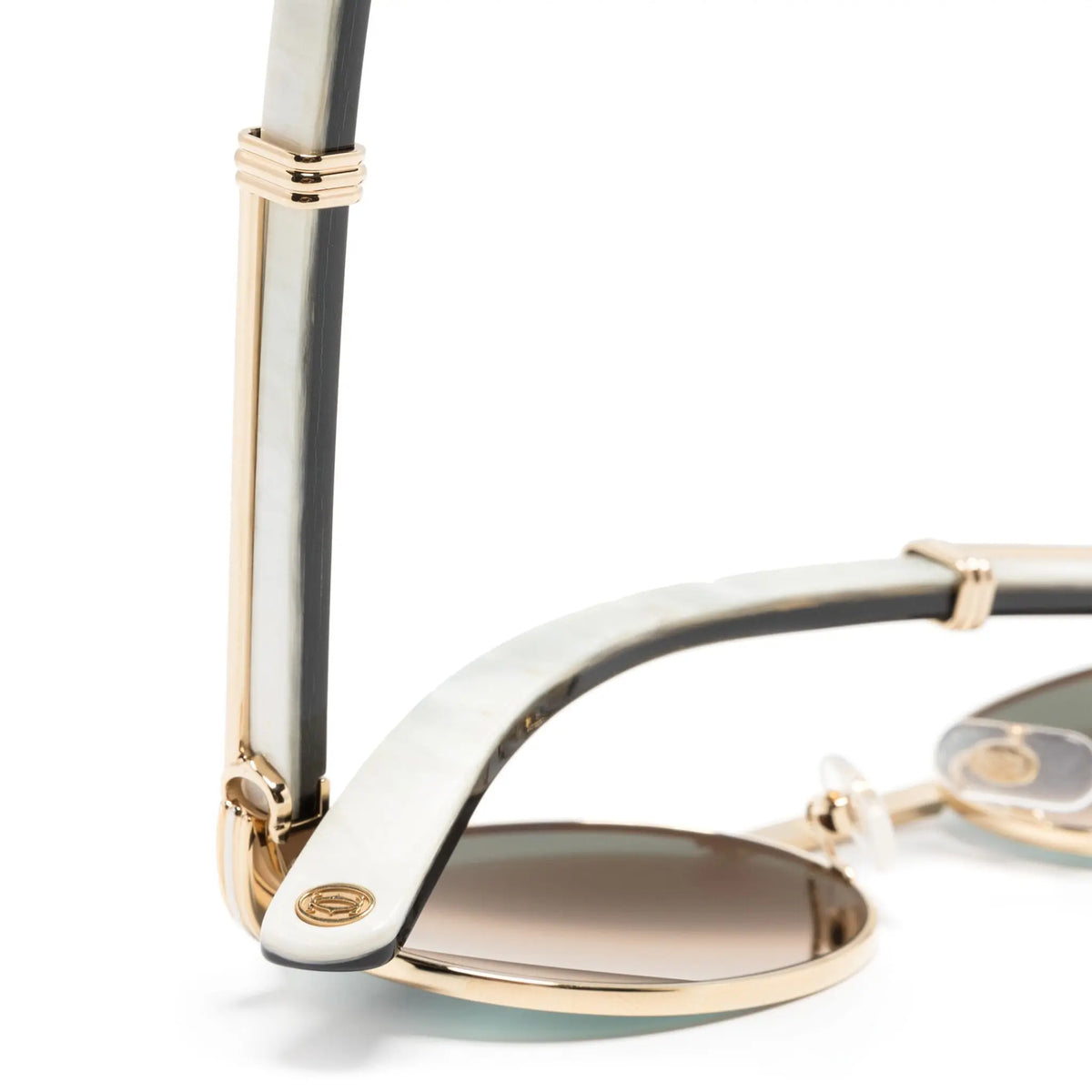 Cartier Eyewear Decor C De CT0464S-003 Buffalo Horn Gold Black Rimless Sunglasses