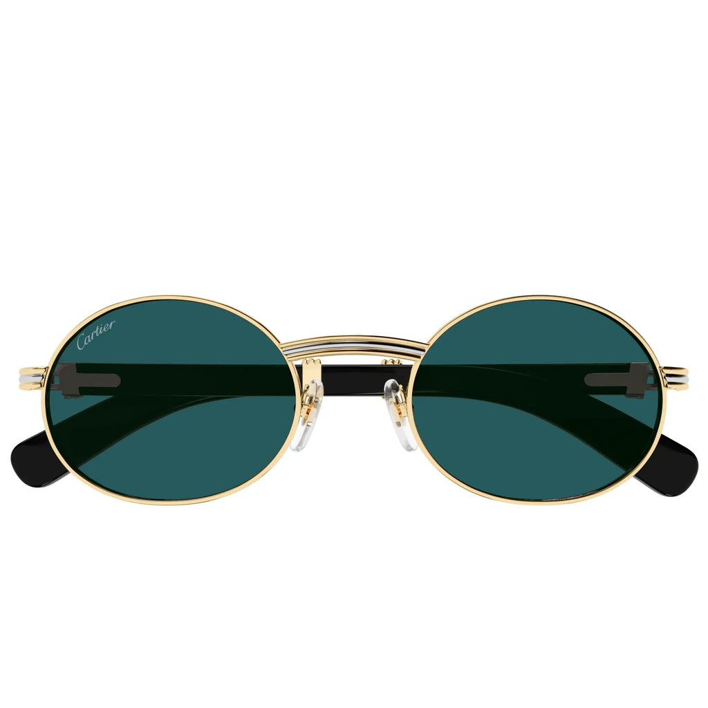 Cartier Eyewear Decor C De CT0464S-003 Buffalo Horn Gold Black Rimless Sunglasses
