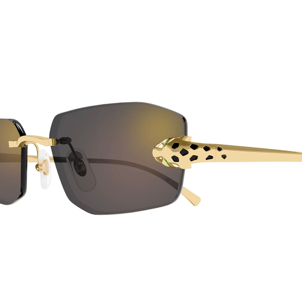Cartier Eyewear CT0474S-001 Panthere De Cartier Gold Grey Rimless Sunglasses