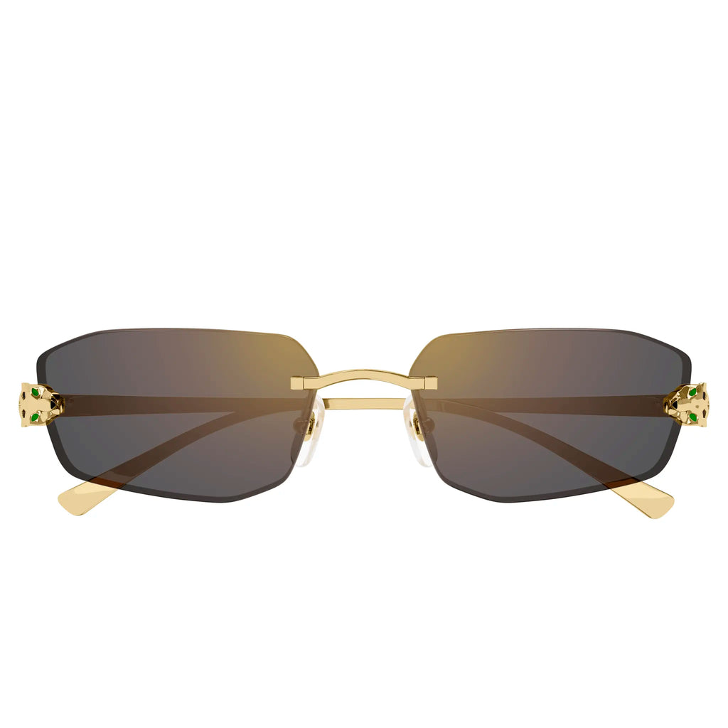 Cartier Eyewear CT0474S-001 Panthere De Cartier Gold Grey Rimless Sunglasses