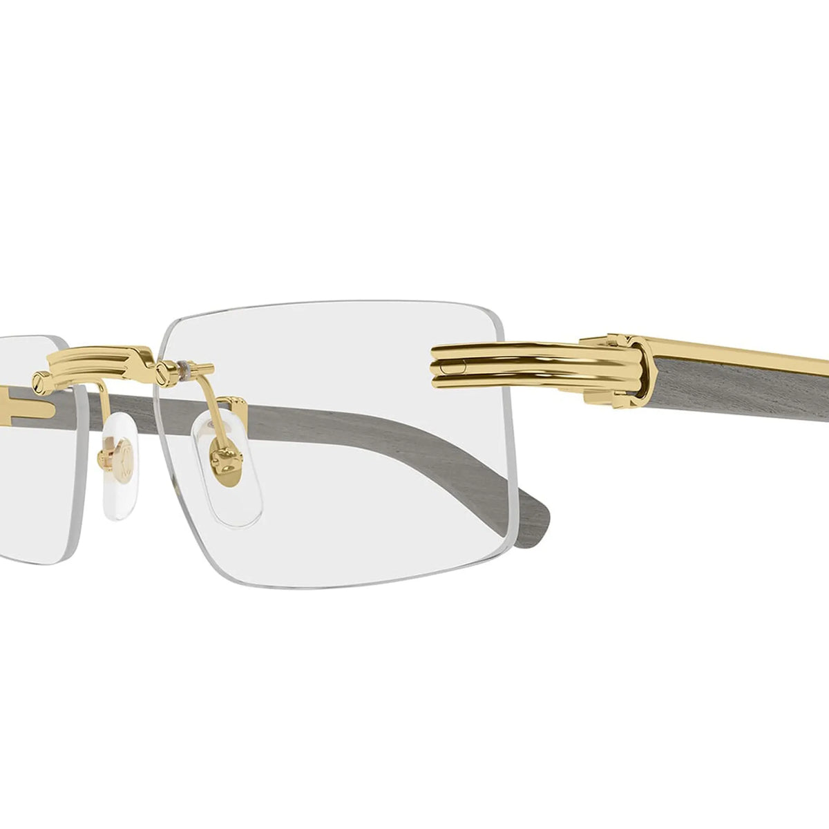 Cartier Eyewear Premiere CT0485O-005 Transparent Gold Grey Wood Rimless Sunglasses