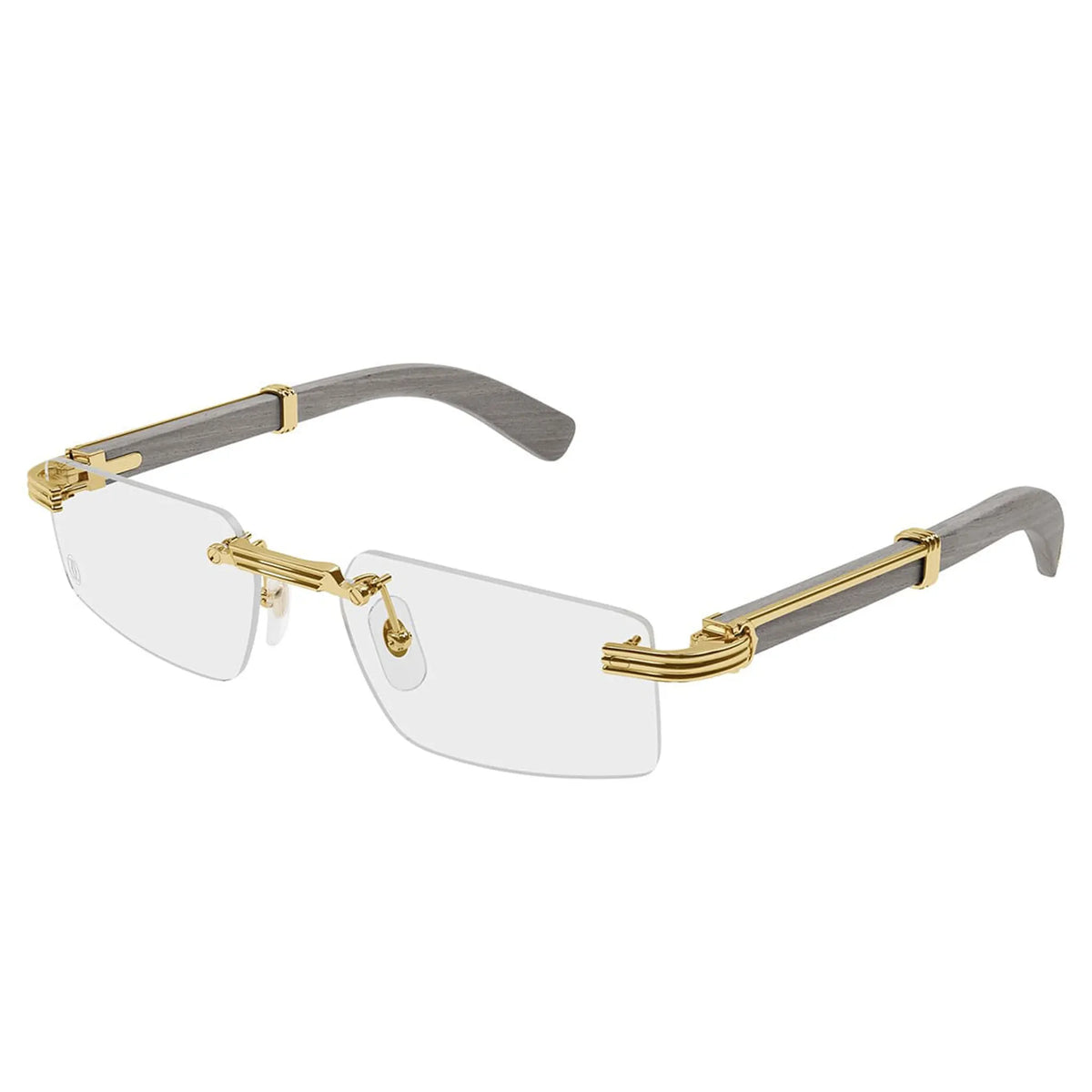 Cartier Eyewear Premiere CT0485O-005 Transparent Gold Grey Wood Rimless Sunglasses Main image