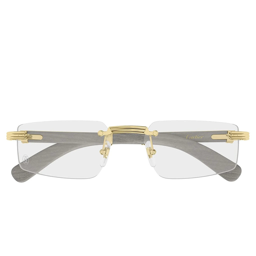 Cartier Eyewear Premiere CT0485O-005 Transparent Gold Grey Wood Rimless Sunglasses