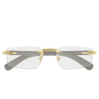 Cartier Eyewear Premiere CT0485O-005 Transparent Gold Grey Wood Rimless Sunglasses