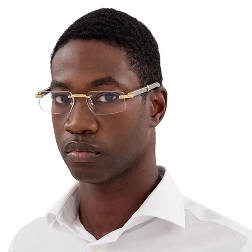 Cartier Eyewear Premiere CT0485O-005 Transparent Gold Grey Wood Rimless Sunglasses