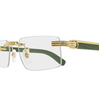 Cartier Eyewear Premiere CT0485O-006 Transparent Gold Green Real Wood Rimless Sunglasses