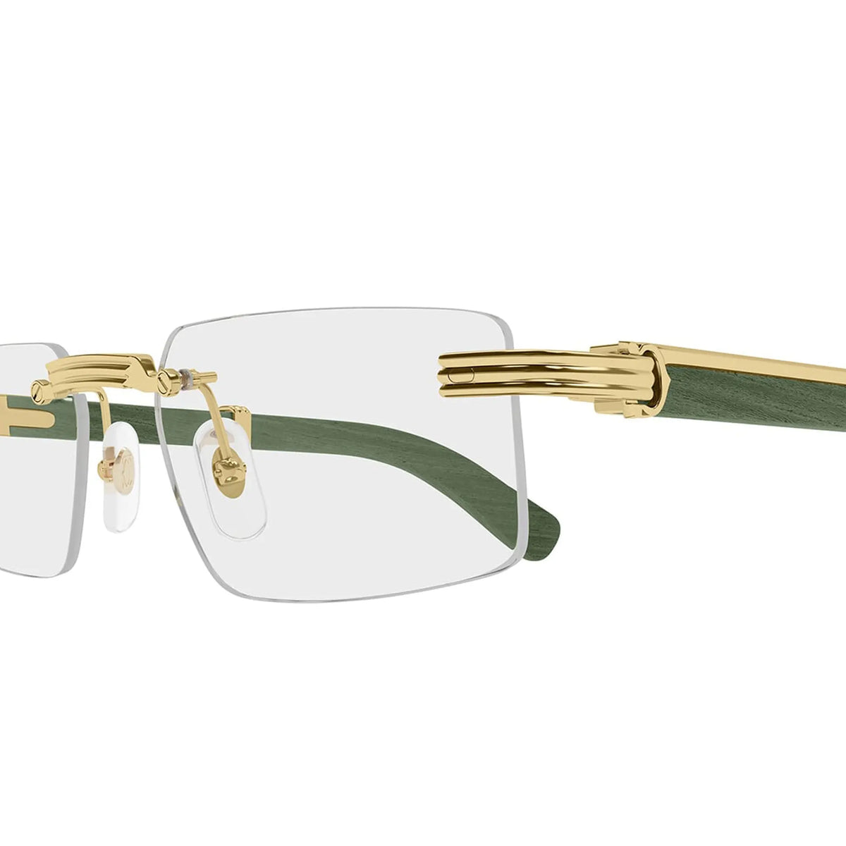 Cartier Eyewear Premiere CT0485O-006 Transparent Gold Green Real Wood Rimless Sunglasses
