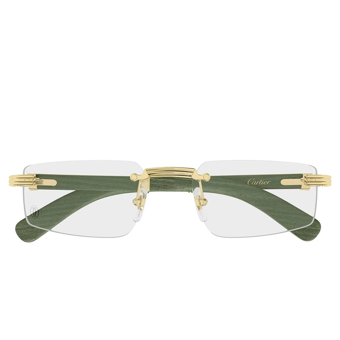 Cartier Eyewear Premiere CT0485O-006 Transparent Gold Green Real Wood Rimless Sunglasses