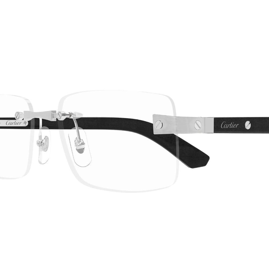 Cartier Eyewear CT0513O-003 Transparent Silver Black Rimless Sunglasses