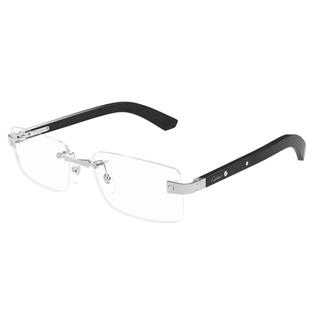Cartier Eyewear CT0513O-003 Transparent Silver Black Rimless Sunglasses