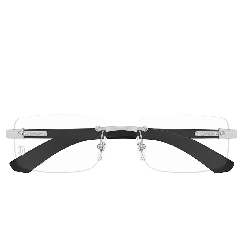 Cartier Eyewear CT0513O-003 Transparent Silver Black Rimless Sunglasses