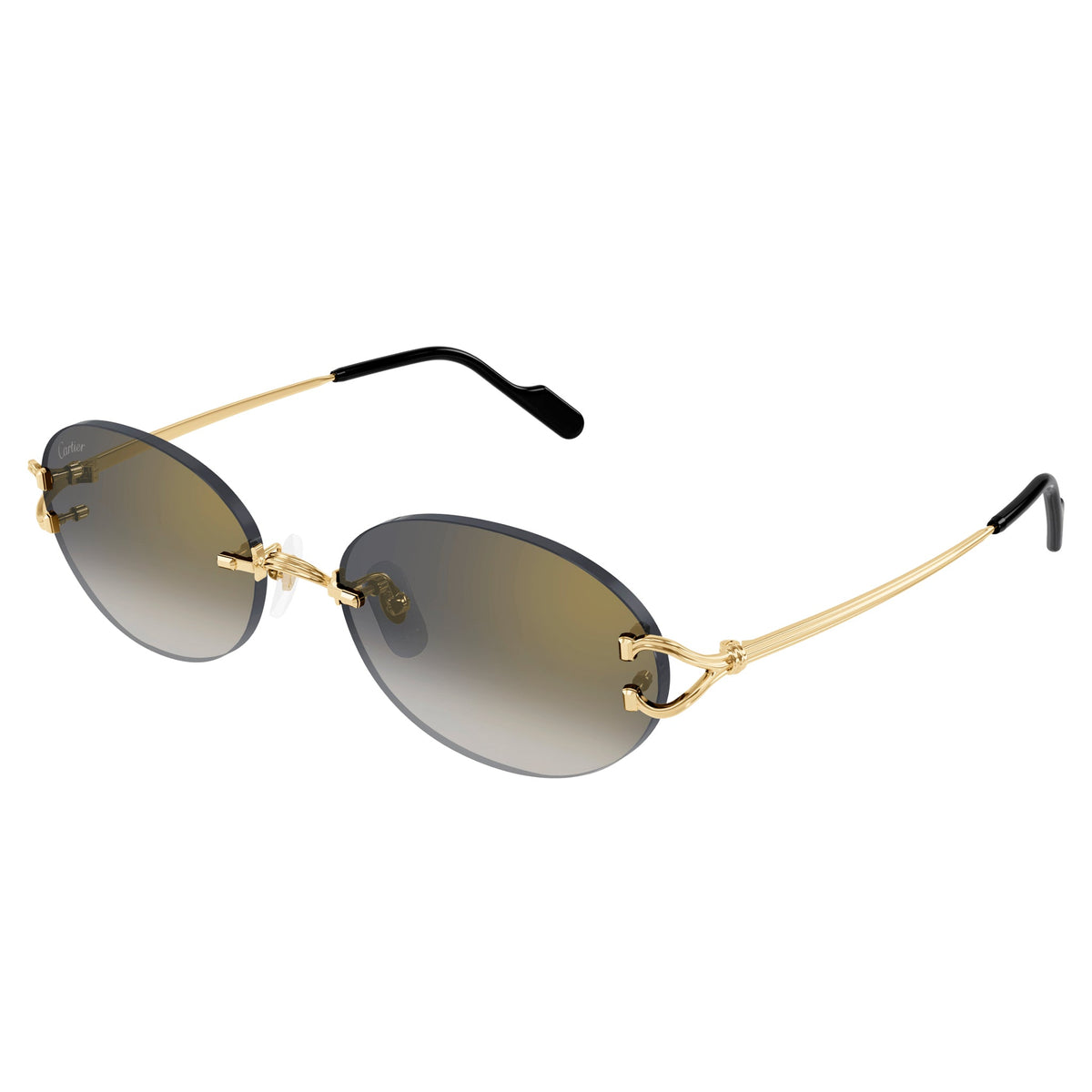 Cartier Eyewear CT0551S-001 Oval C Decor Gold Grey Rimless Sunglasses