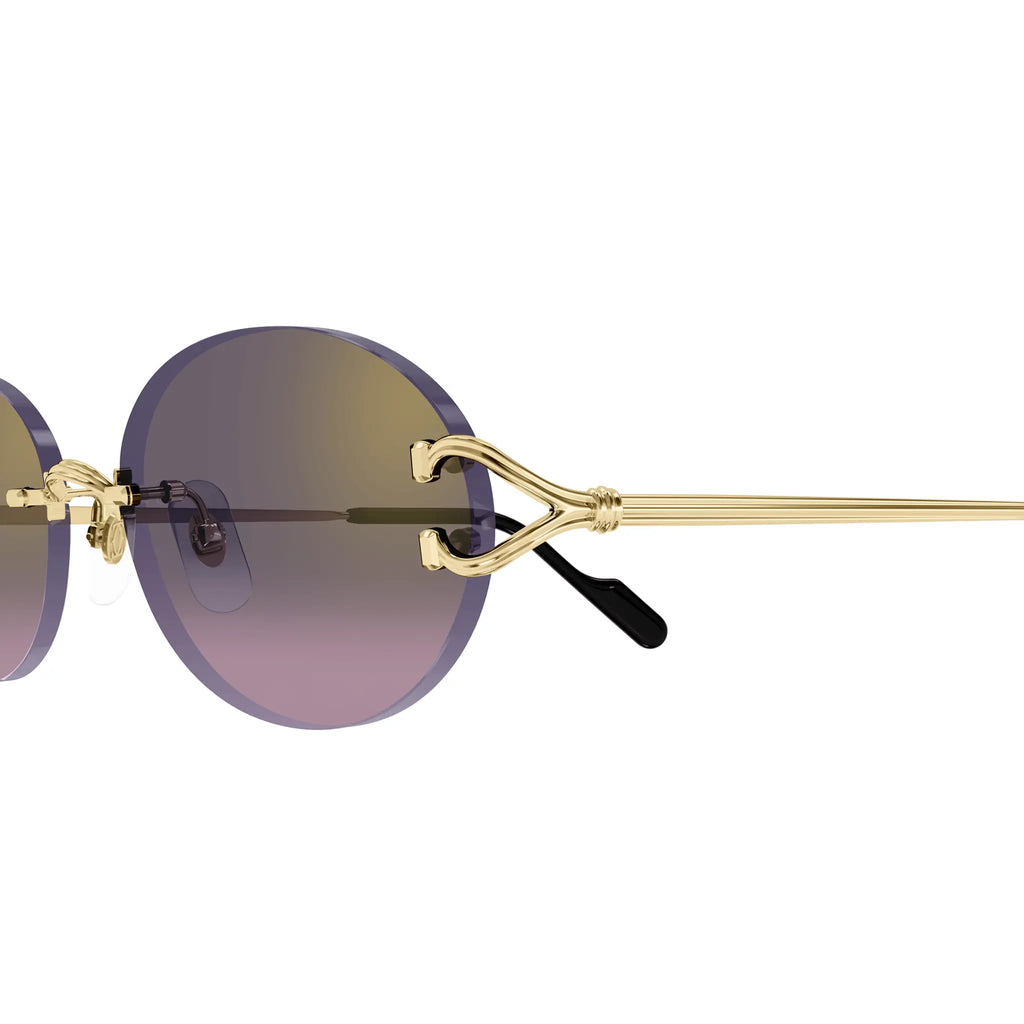 Cartier Eyewear CT0551S-004 Oval C Decor Gold Grey Rimless Sunglasses