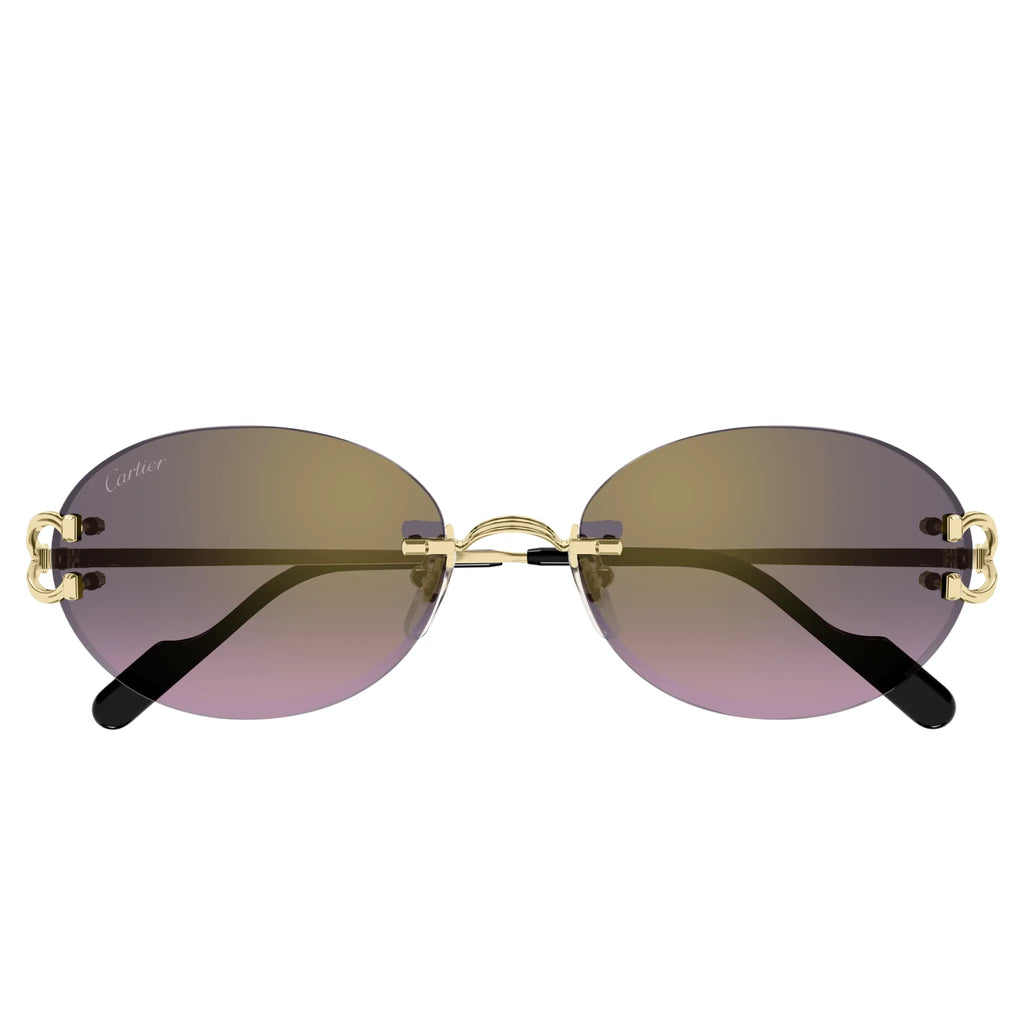 Cartier Eyewear CT0551S-004 Oval C Decor Gold Grey Rimless Sunglasses