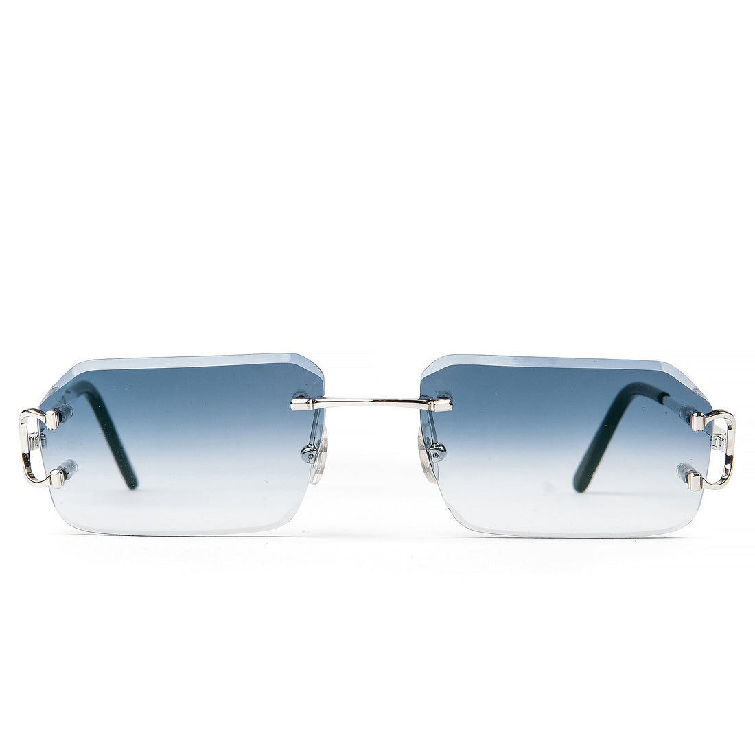 Cartier Eyewear Custom CT0092O-002 C Decor Silver Blue Rimless Sunglasses