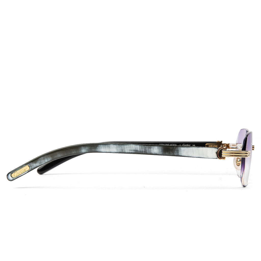 Cartier Eyewear Custom CT0286O-003 Buffalo Horn Premiere De Cartier Rimless Sunglasses