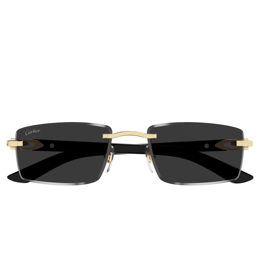 Cartier Eyewear Decor C De CT0582S-001 Buffalo Horn Gold Black Rimless Sunglasses