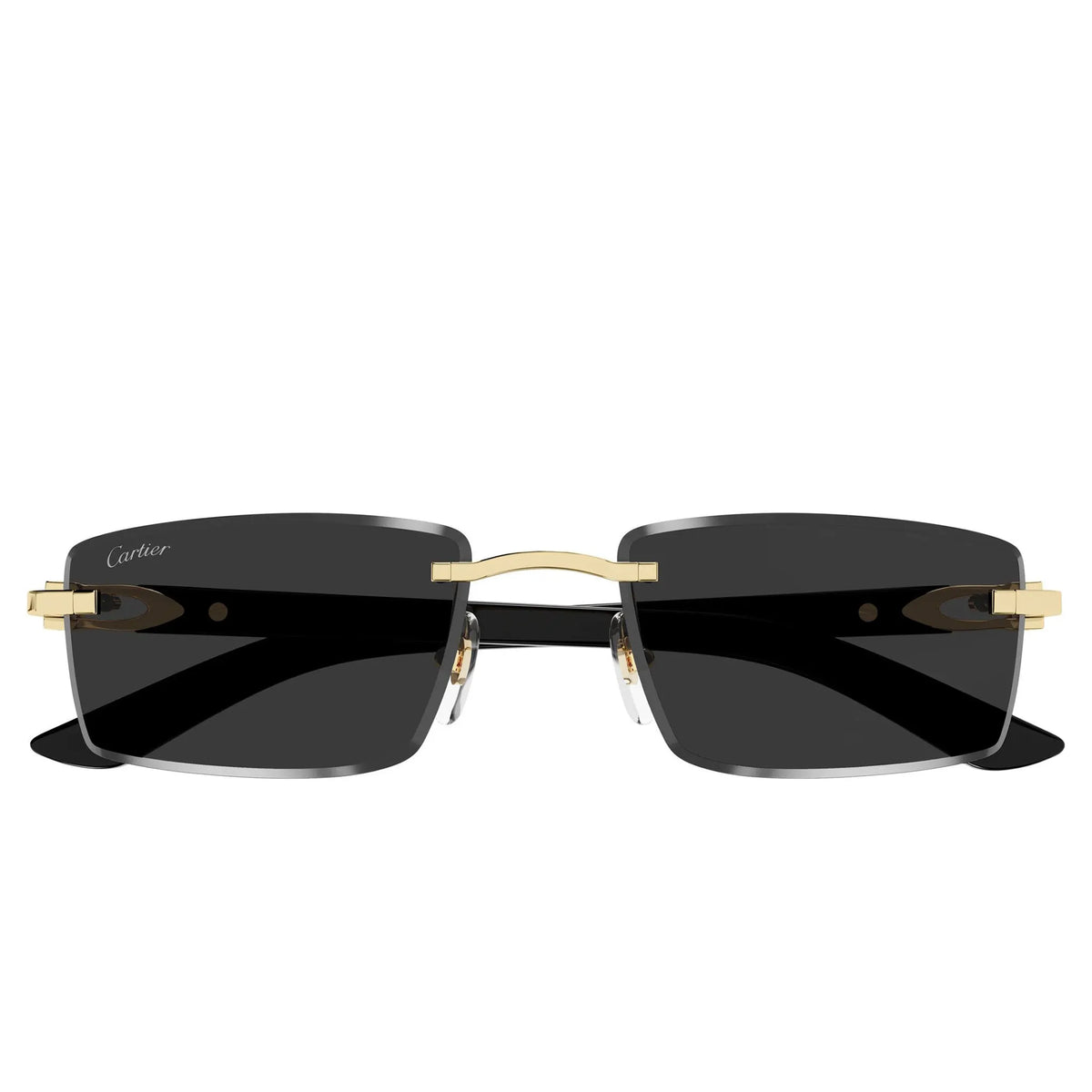Cartier Eyewear Decor C De CT0582S-001 Buffalo Horn Gold Black Rimless Sunglasses