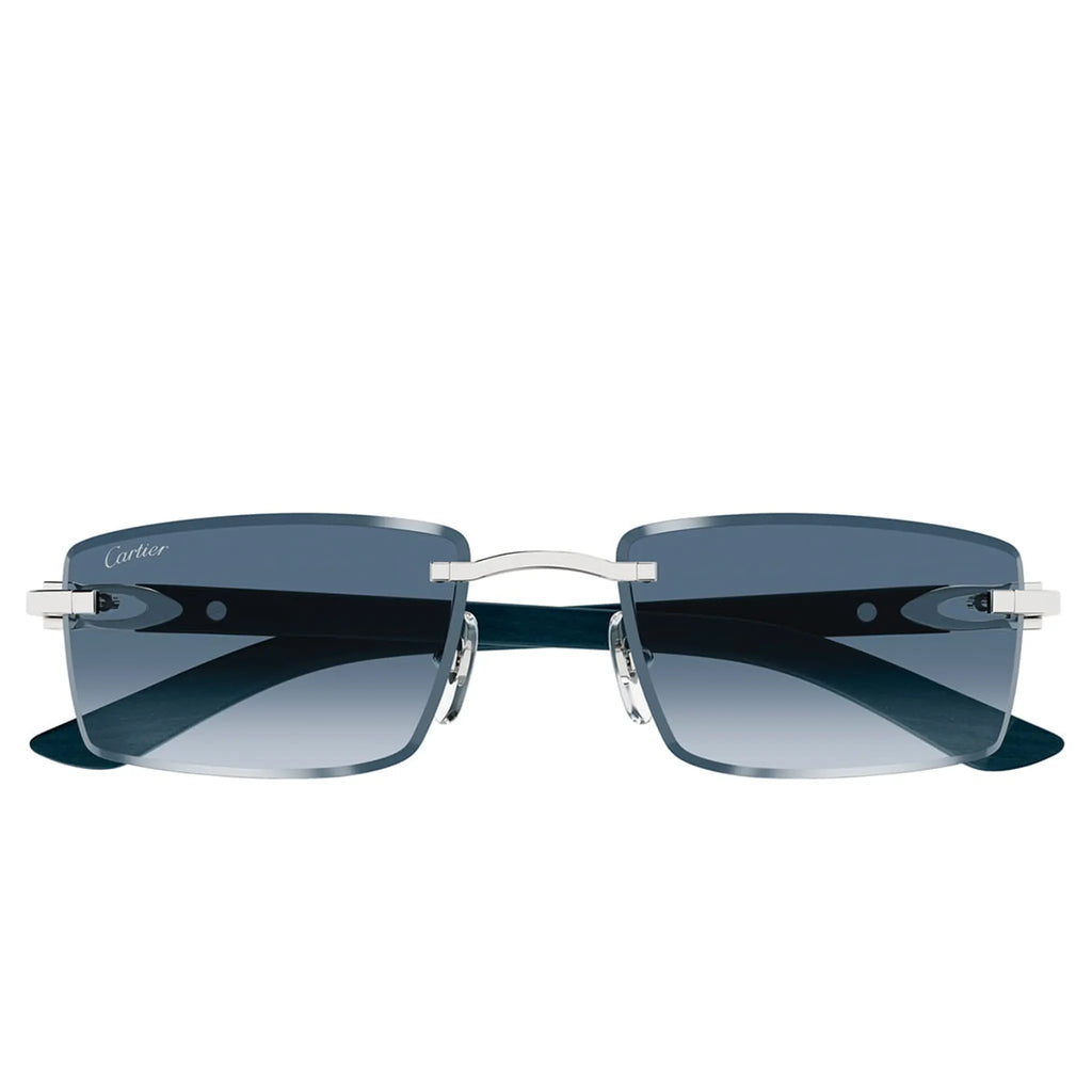 Cartier Eyewear Decor C De CT0582S-004 Blue Silver Rimless Sunglasses