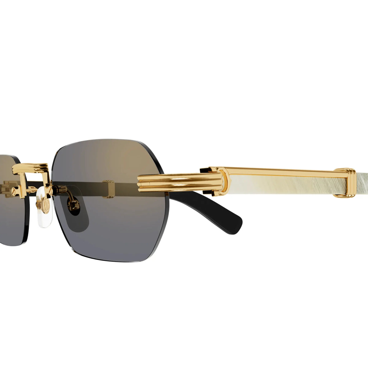 Cartier Eyewear Premiere CT0362S-003 Buffalo Horn Gold White Rimless Sunglasses