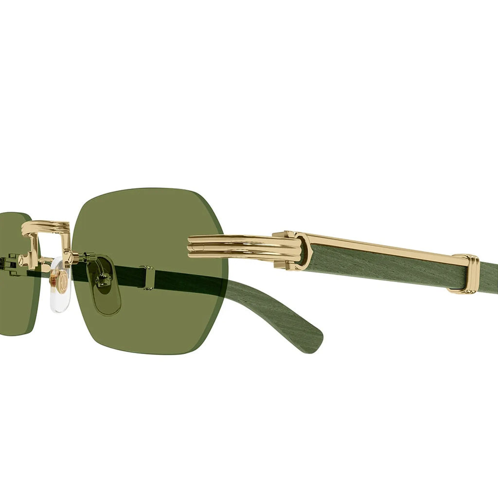 Cartier Eyewear Premiere CT0362S-006 Gold Green Wood Rimless Sunglasses