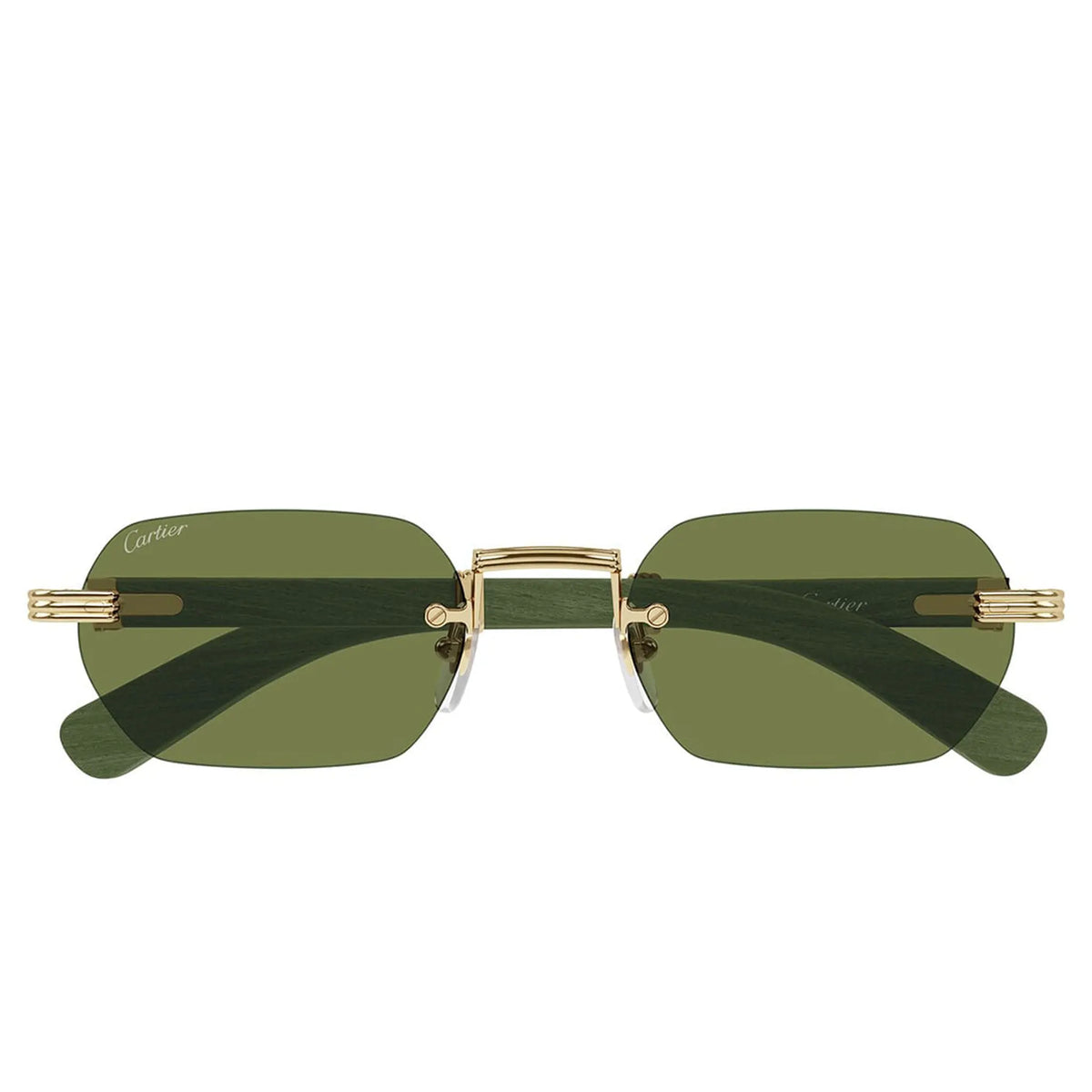 Cartier Eyewear Premiere CT0362S-006 Gold Green Wood Rimless Sunglasses
