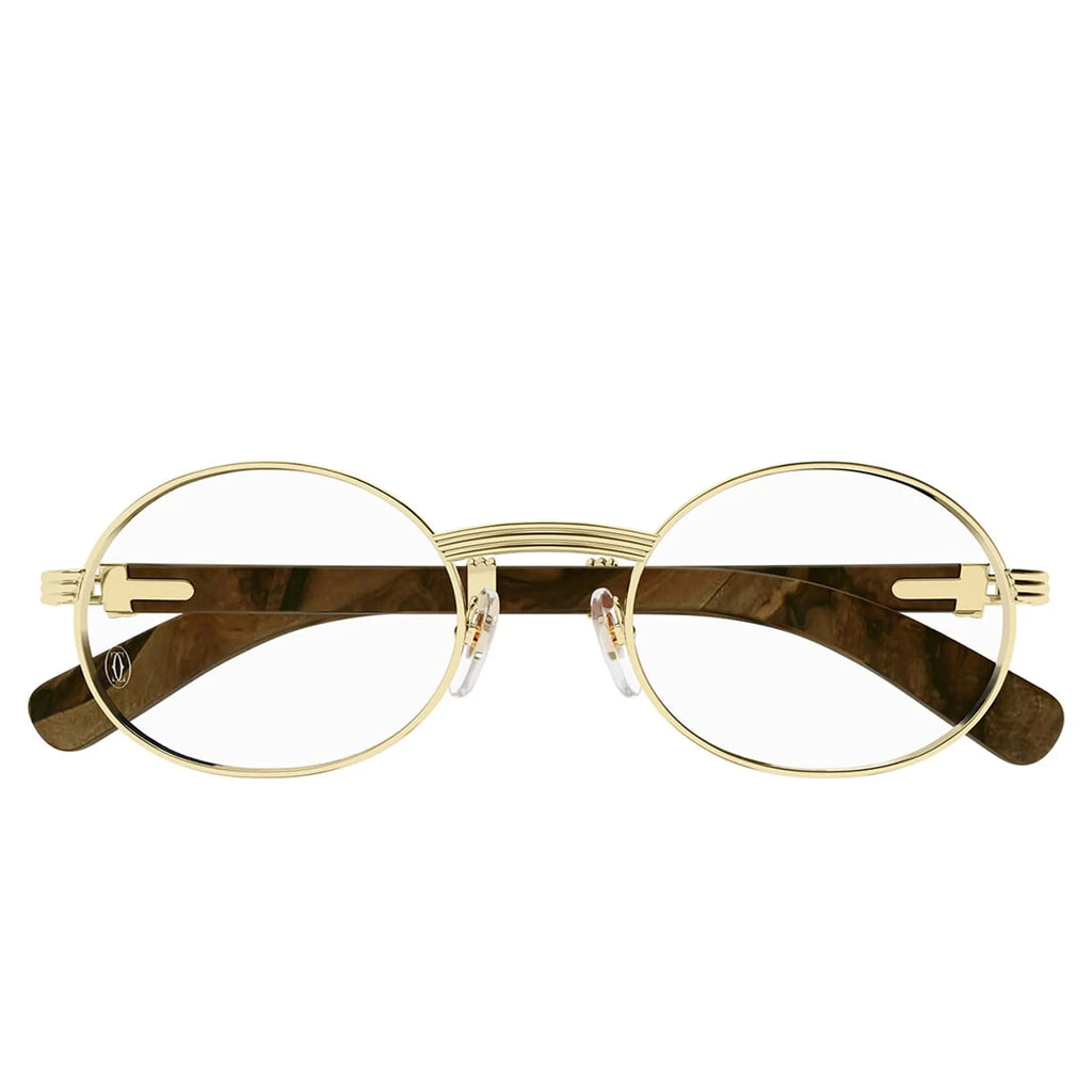 Cartier Eyewear Premiere CT0464O-004 Transparent Gold Brown Wood Sunglasses