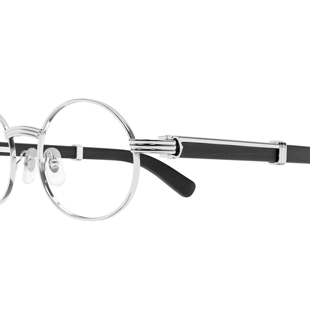 Cartier Eyewear Premiere CT0464O-005 Transparent Silver Black Wood Sunglasses