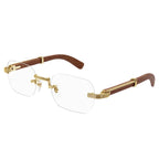 Cartier Eyewear Premiere CT0485O-002 Transparent Gold Brown Wood Rimless Sunglasses