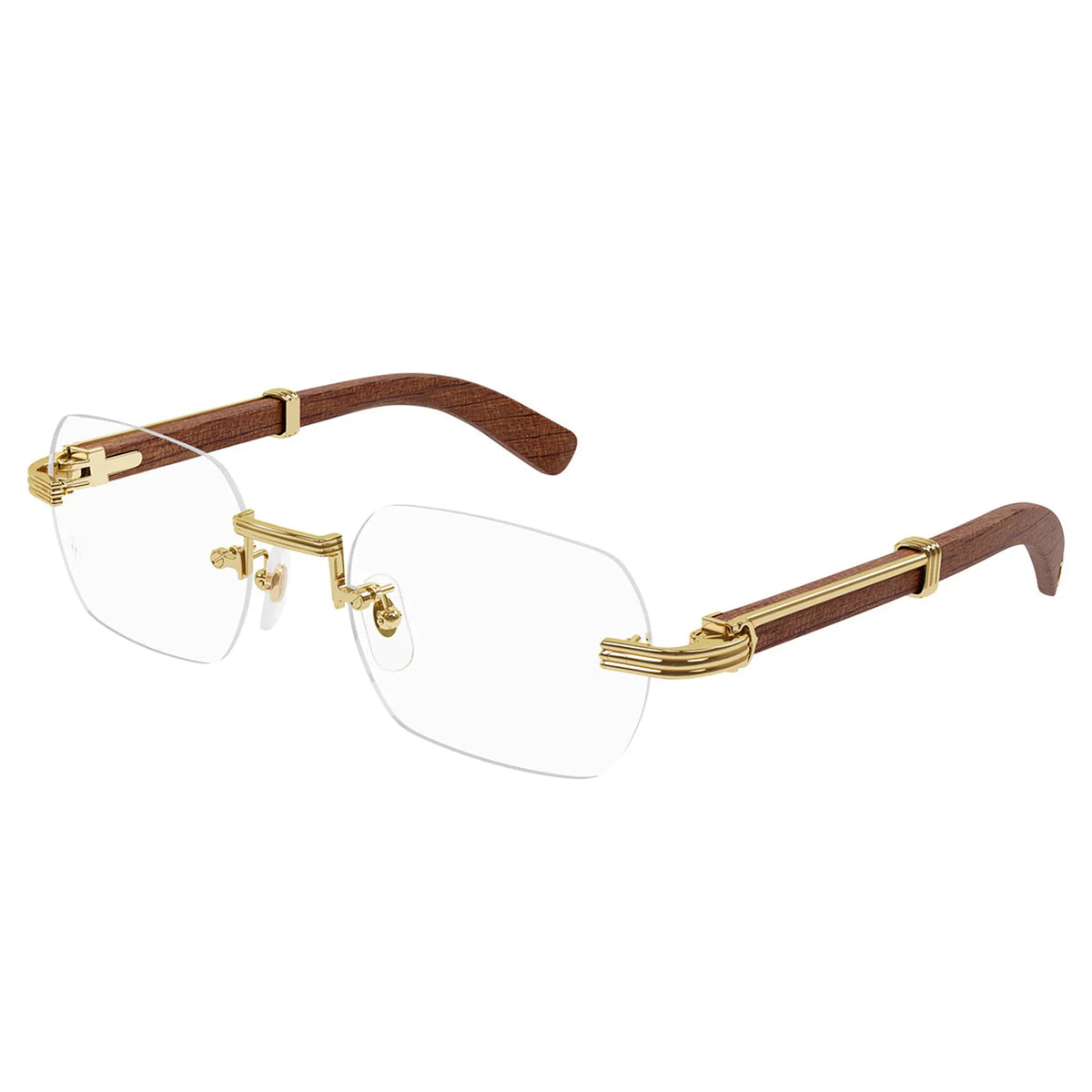Cartier Eyewear Premiere CT0485O-002 Transparent Gold Brown Wood Rimless Sunglasses Main image
