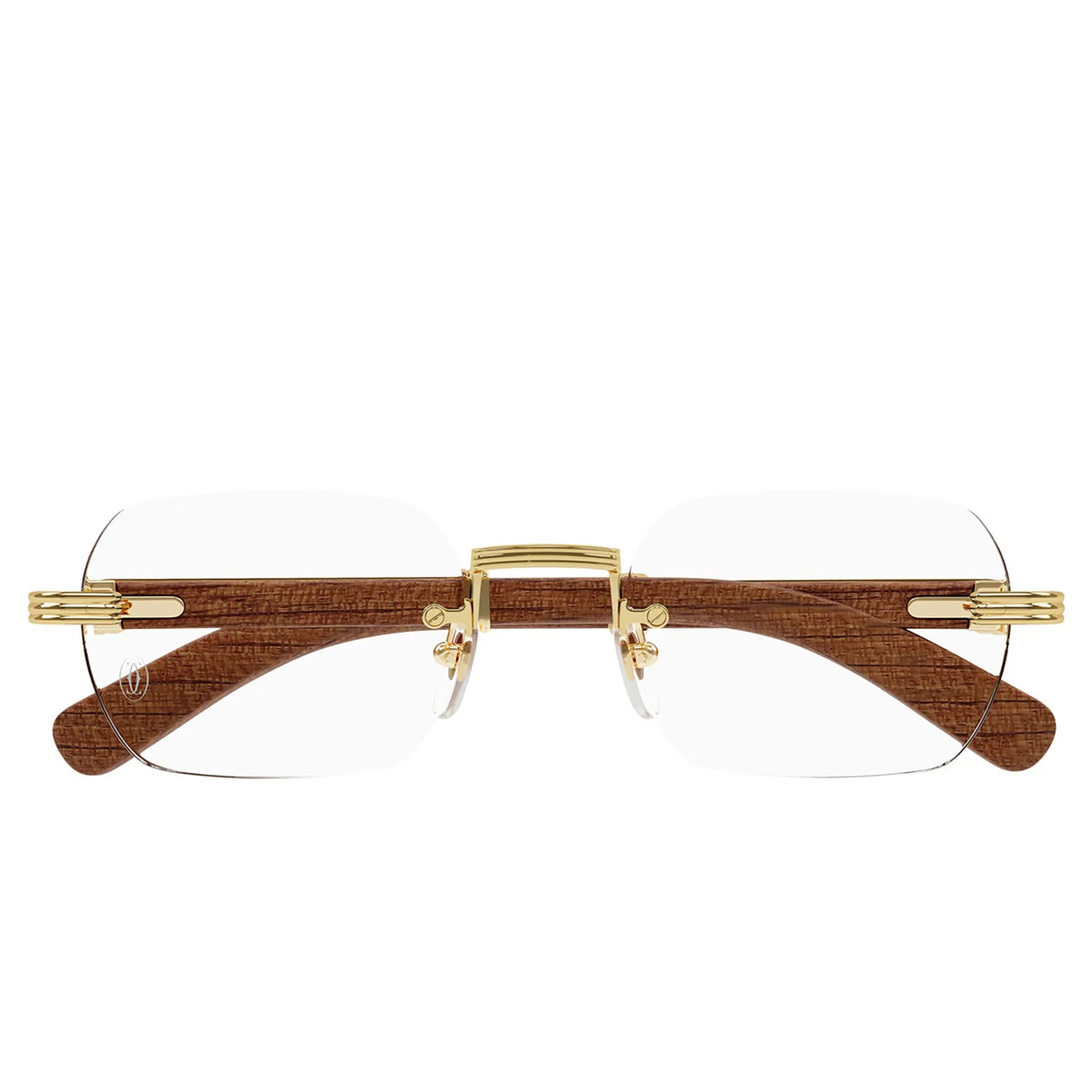 Cartier Eyewear Premiere CT0485O-002 Transparent Gold Brown Wood Rimless Sunglasses Secondary image