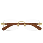 Cartier Eyewear Premiere CT0485O-002 Transparent Gold Brown Wood Rimless Sunglasses