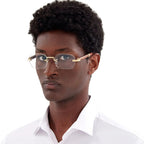 Cartier Eyewear Premiere CT0485O-002 Transparent Gold Brown Wood Rimless Sunglasses