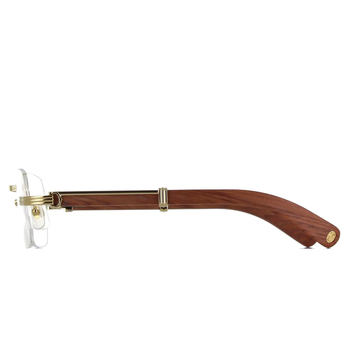 Cartier Eyewear Premiere CT0485O-002 Transparent Gold Brown Wood Rimless Sunglasses