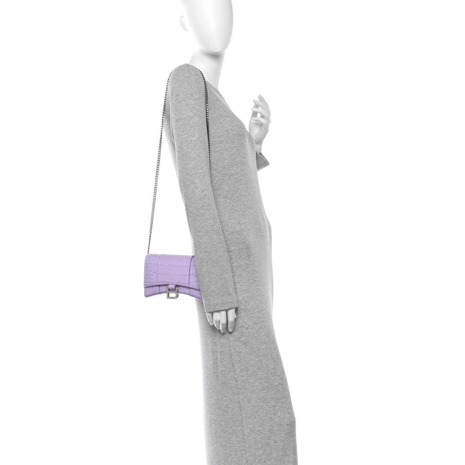 Shiny Calfskin Crocodile Embossed Hourglass Chain Bag Lilac