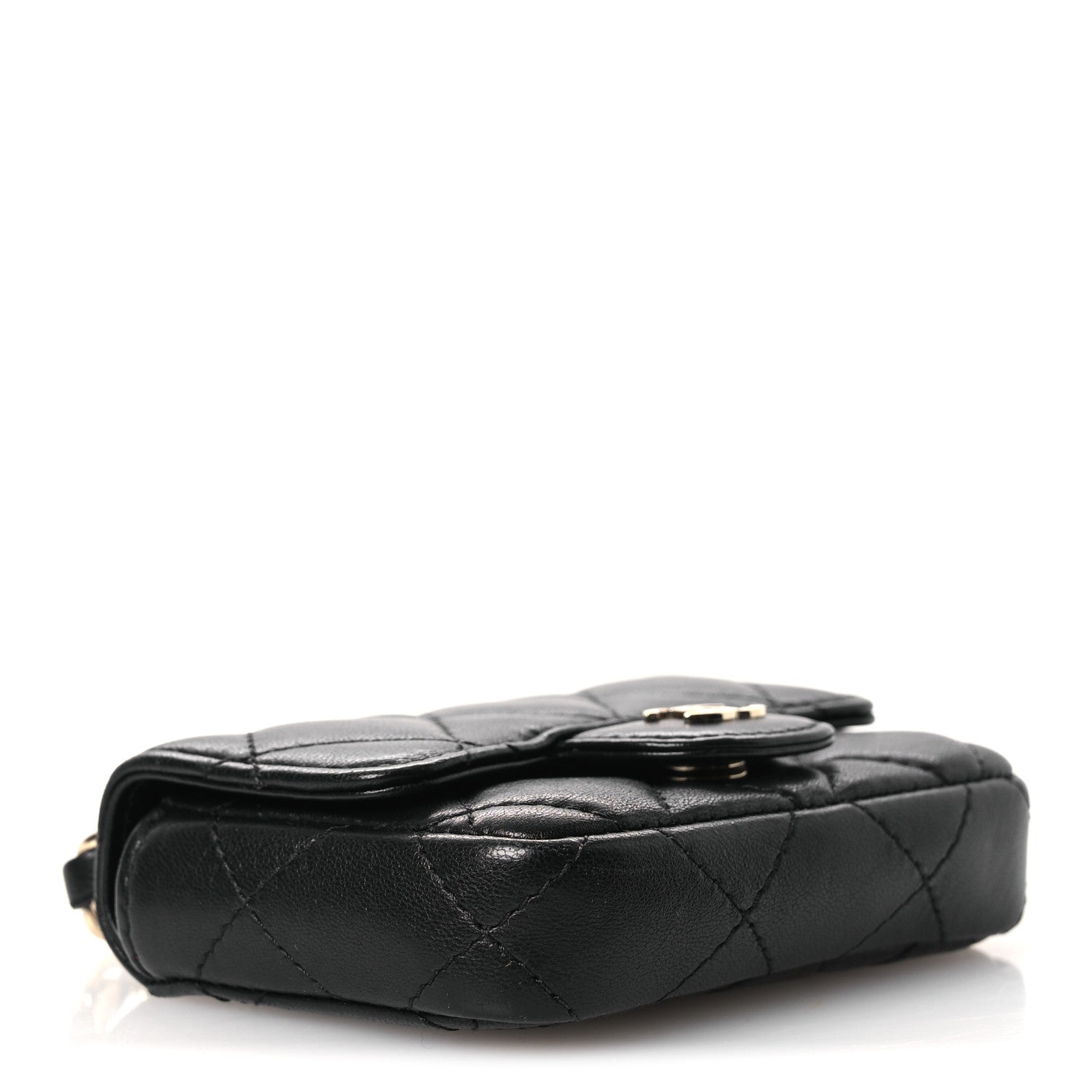 Lambskin Quilted Mini Chain Belt Bag Black