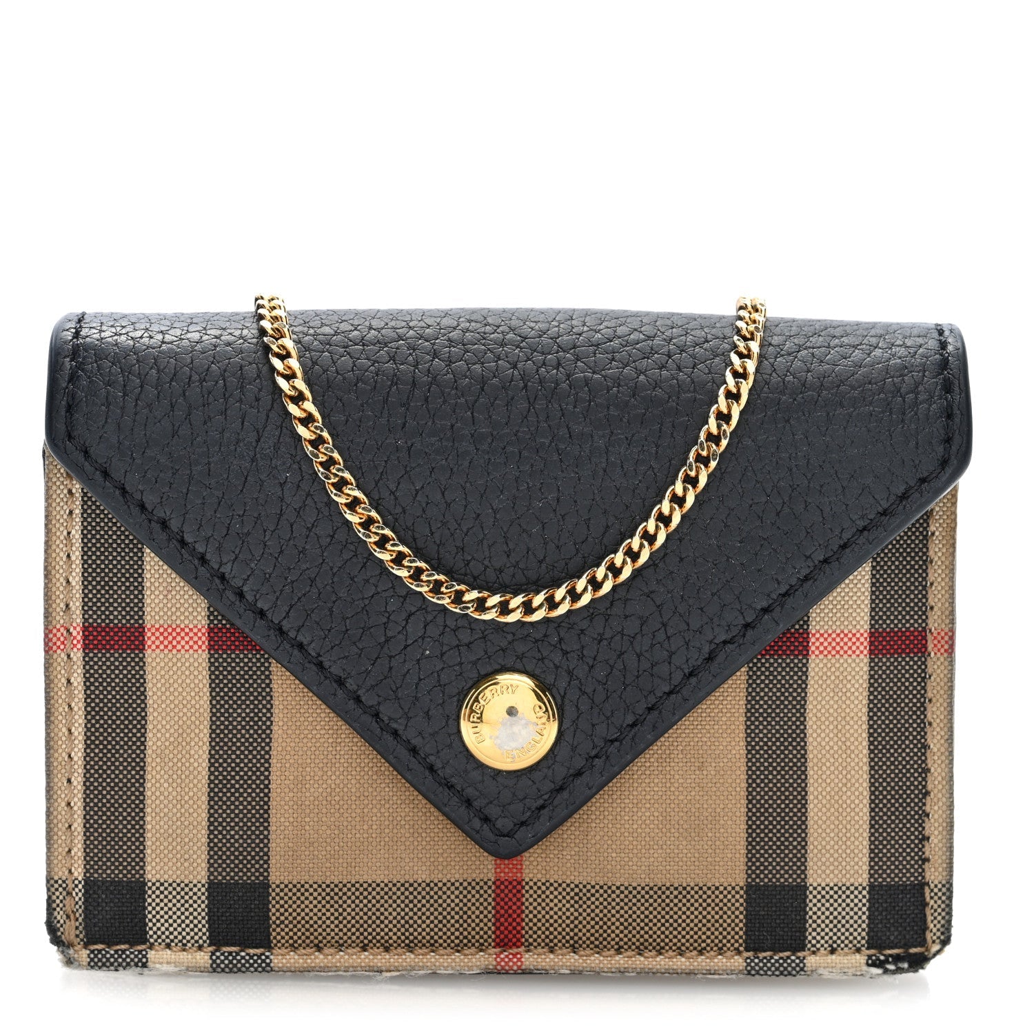 Grainy Calfskin Vintage Check Jade Card Case On Chain Black