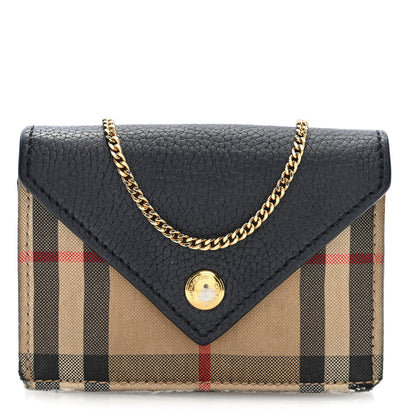 Grainy Calfskin Vintage Check Jade Card Case On Chain Black