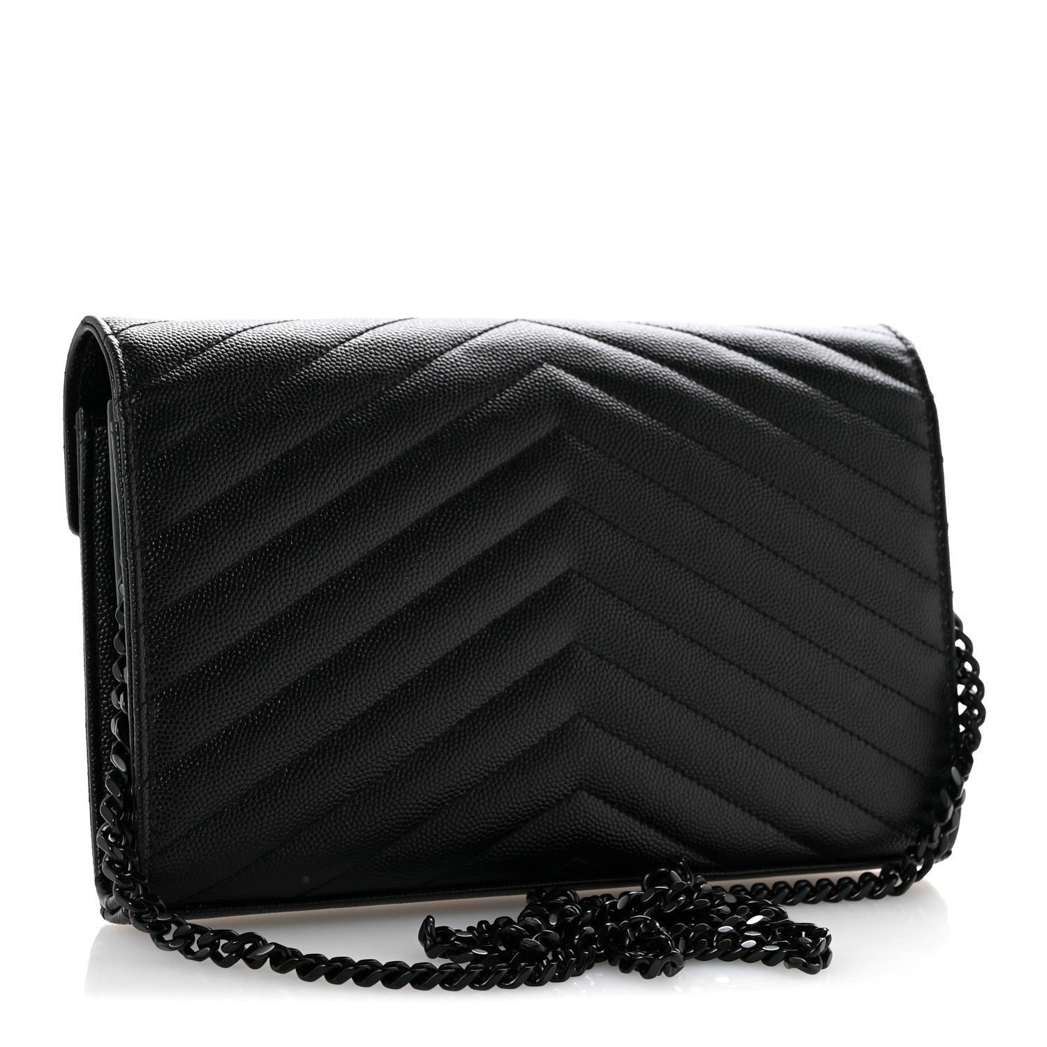 Grain De Poudre Matelasse Chevron Monogram Monochrome Chain Wallet Black