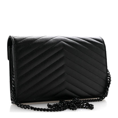 Grain De Poudre Matelasse Chevron Monogram Monochrome Chain Wallet Black