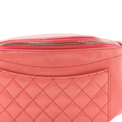 Crumpled Glazed Lambskin Quilted Waist Bag Fanny Pack Pink