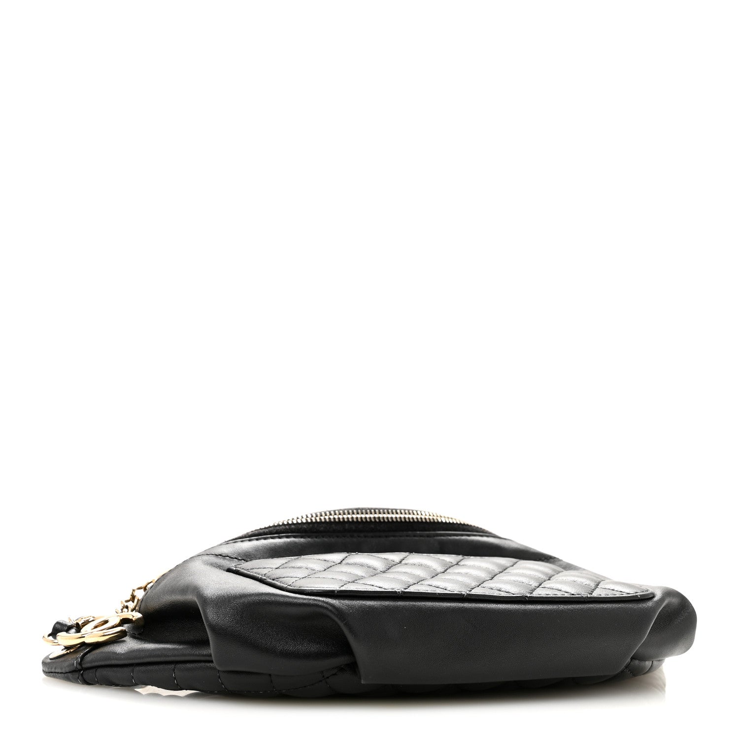 Lambskin Quilted Waist Bag Fanny Pack Black
