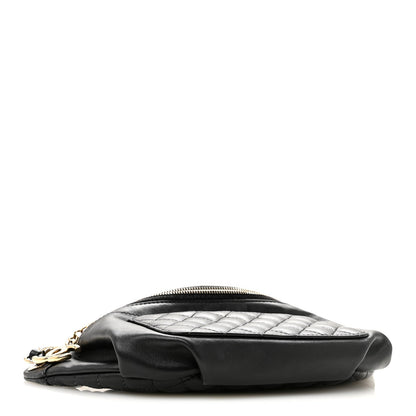 Lambskin Quilted Waist Bag Fanny Pack Black