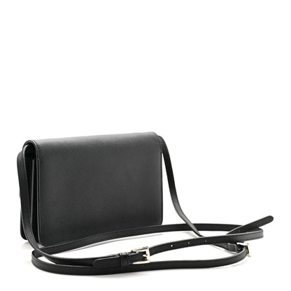 Saffiano Metal Flap Wallet With Strap Black