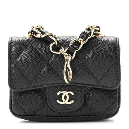 Caviar Quilted Mini Chain Belt Bag Black